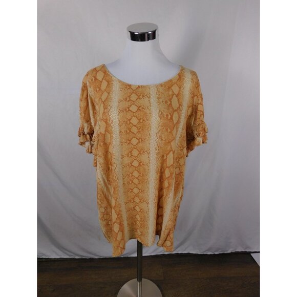 Lane Bryant Shirt Womens 24 Orange Snake Print Ruffle Sleeve Scoop Neck Plus - Picture 1 of 12